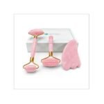 4-in-1 Jade Roller and Gua Sha Set. Rose Quartz Roller