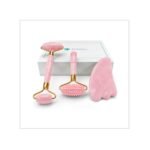 4-in-1 Jade Roller and Gua Sha Set. Rose Quartz Roller